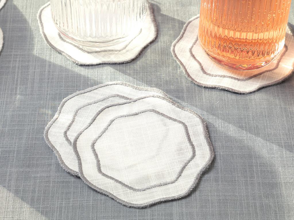 Adora Polyestere 4 Set Coaster 11 cm White-Gray