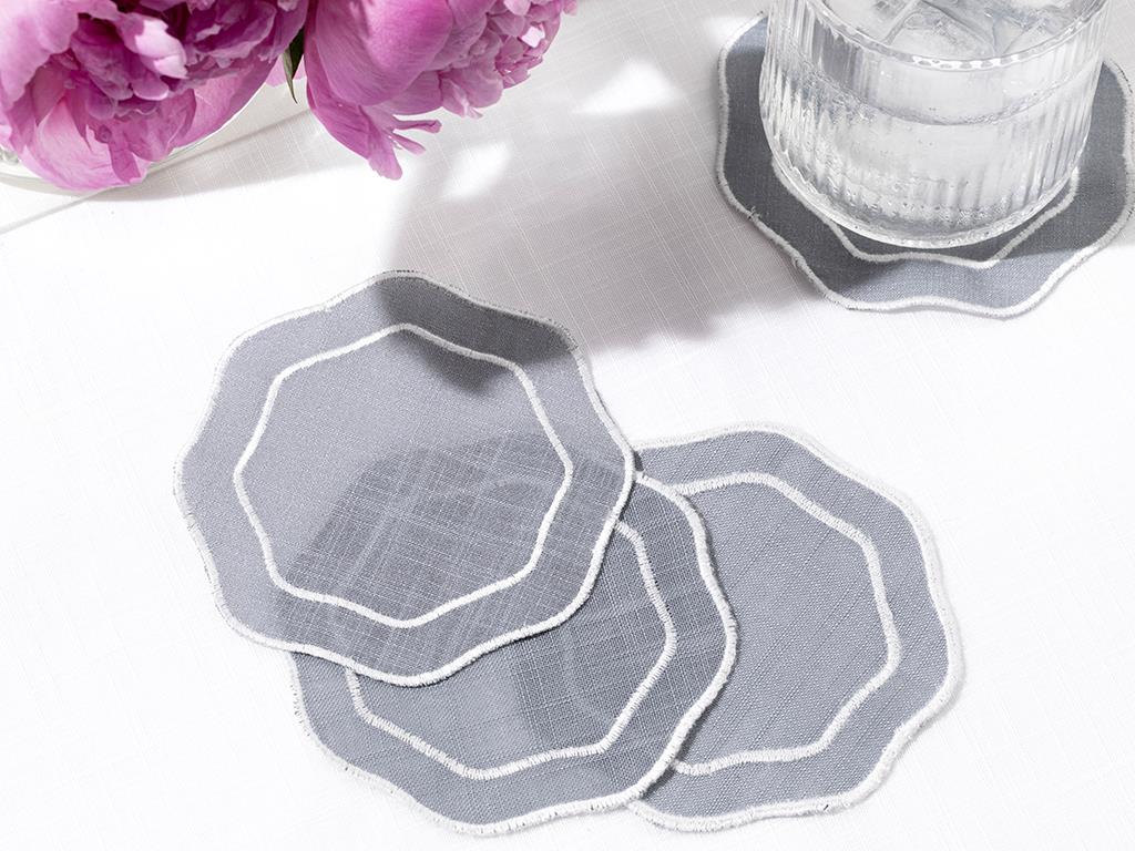 Adora Polyestere 4 Set Coaster 11 cm Gray-White