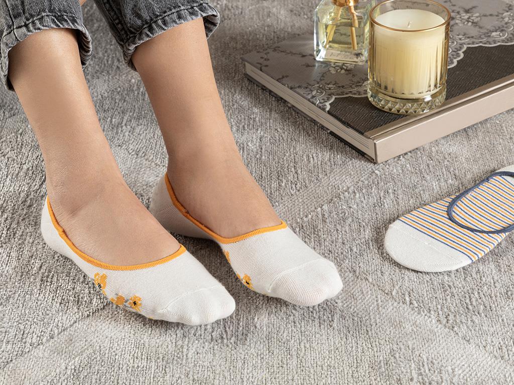 Funny Cotton Women 2 pcs Ballet Socks Standart Mustard Yellow - Navy Blue
