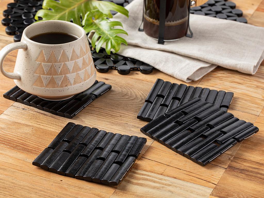 Arch Bambus  Cu 4  SUPORT PENTRU PAHAR 10x10 cm Black.