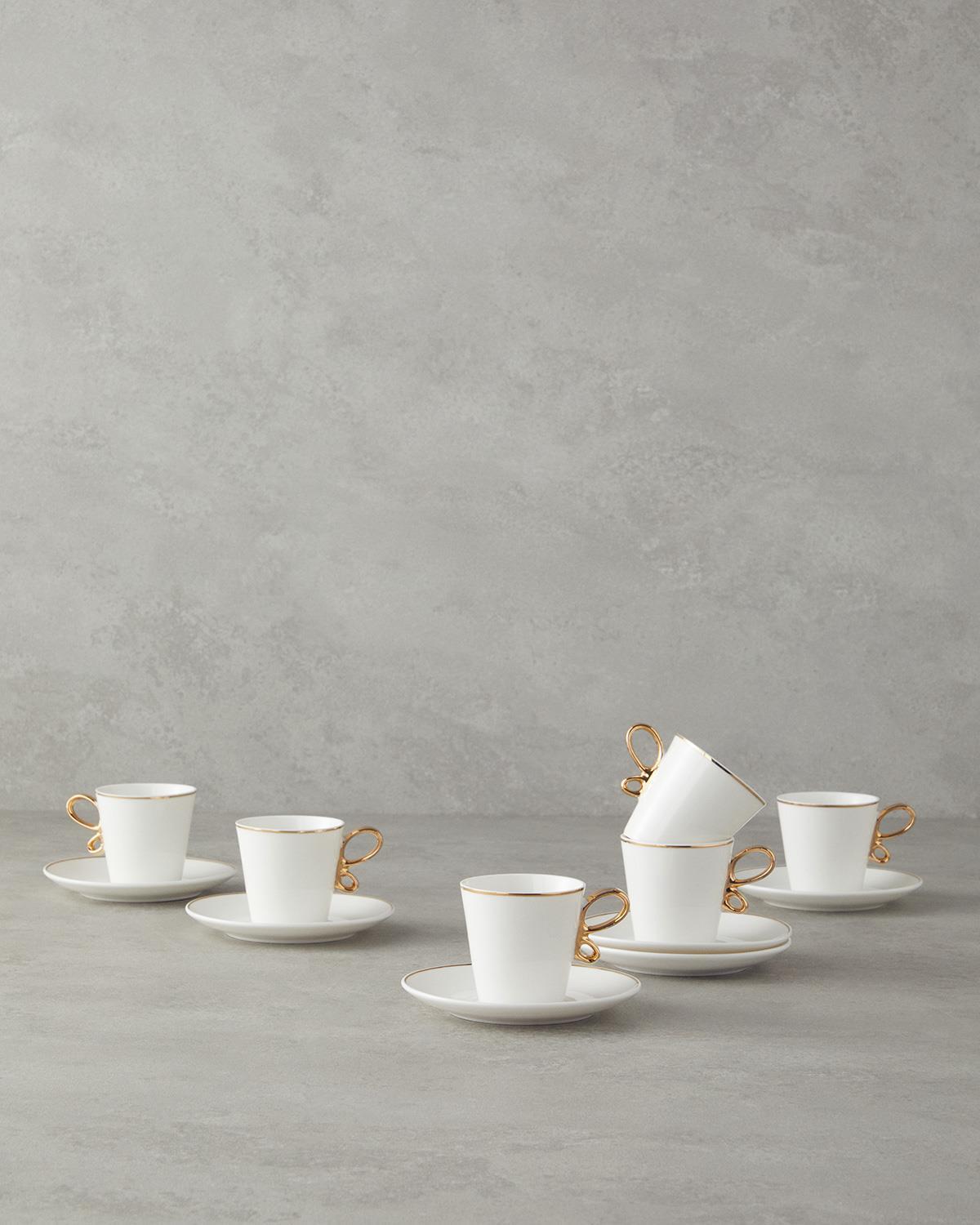 aripă Porțelan New Bone China 12 Piese 6 Persoane Set De Cești De Cafea 90 ml Gold