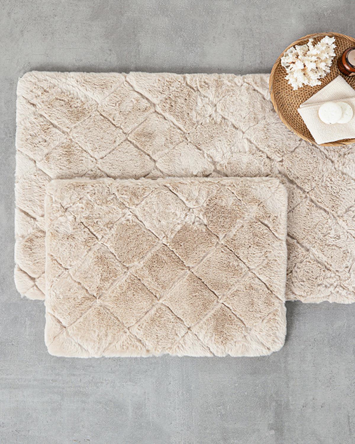 Soft Touch Rabbit Plush Bath Mat Set 60x90 cm+45x60 cm Beige