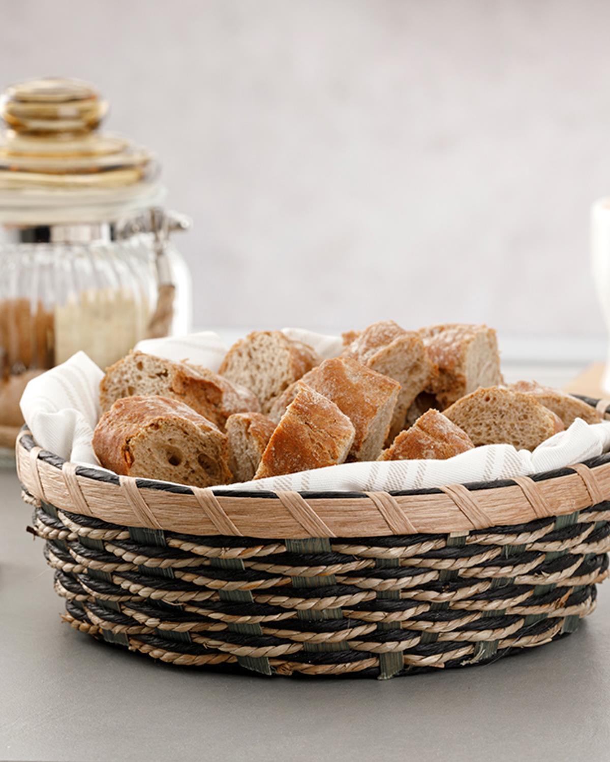Audrey Straw Round Bread Basket 20.5x20.5x6 cm Green