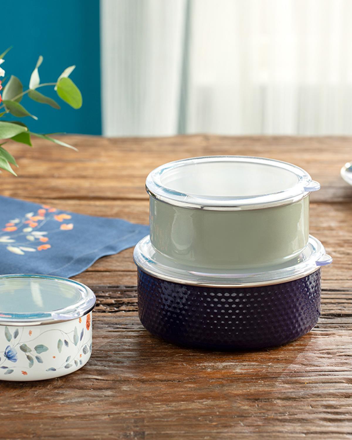 Belleza Enamel 3 Set Storage Box 12-14-16 cm Colbalt Blue