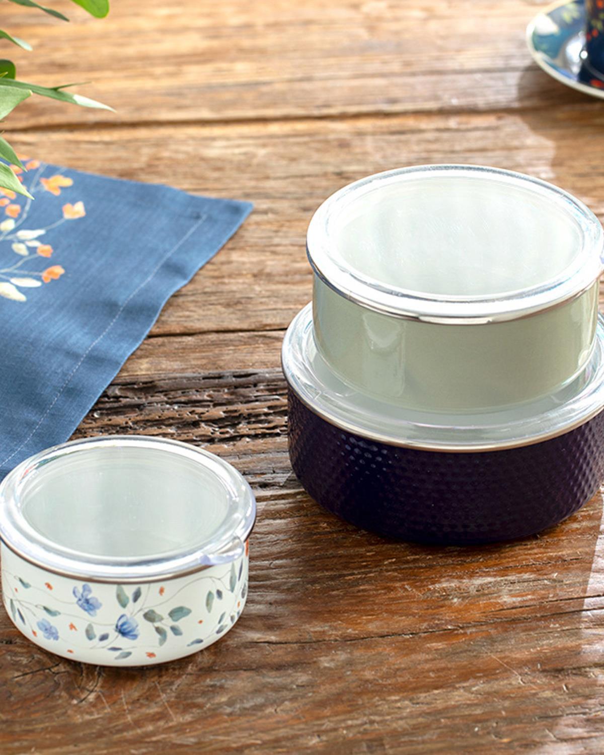 Belleza Enamel 3 Set Storage Box 12-14-16 cm Colbalt Blue