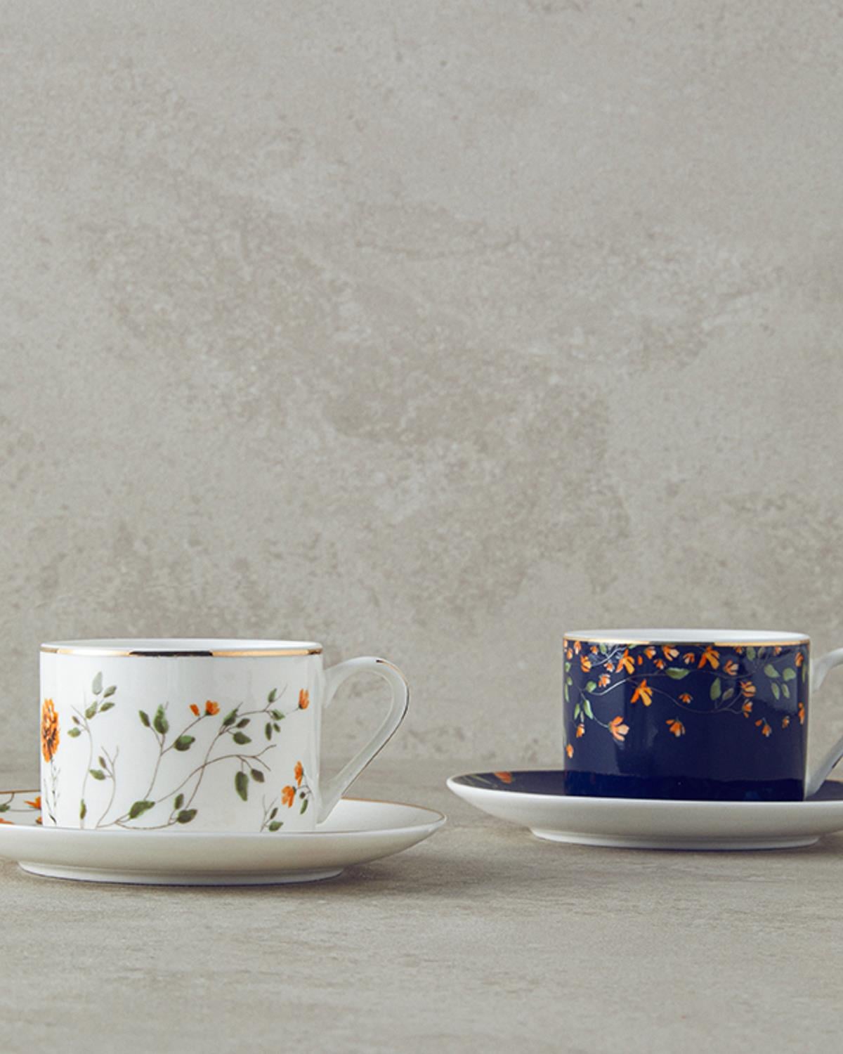 Belleza New Bone China 4 Parça 2 Kişilik Coffee Cup Set 80 ml NavyBlue-White