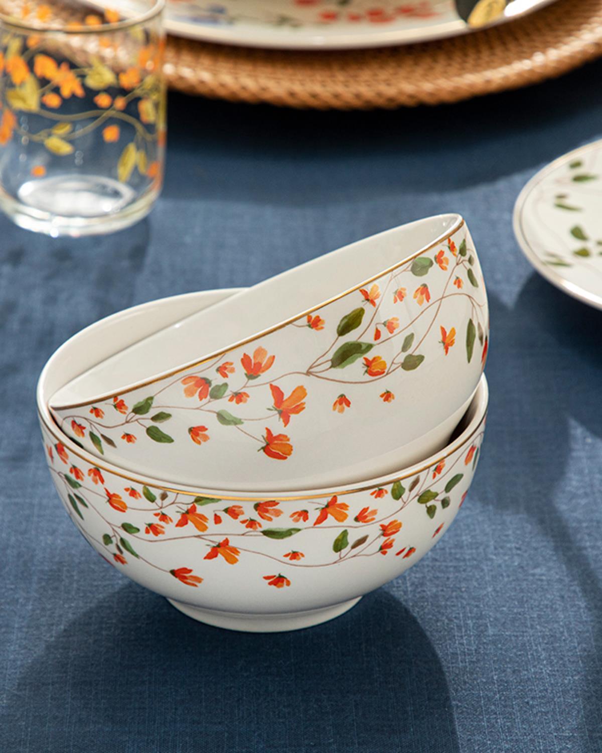 Belleza New Bone China Bowl 14 cm Green - Orange