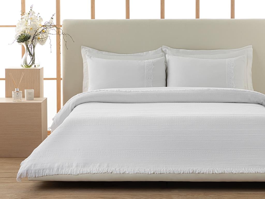 Bianco Bumbac Jakarlı Kıng Sıze Cuvertură De Pat 240*260 Cm Alb