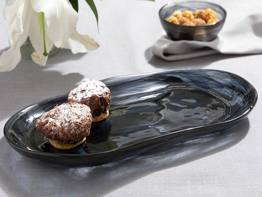 Blacksea Glass Platter 14x27 cm Black