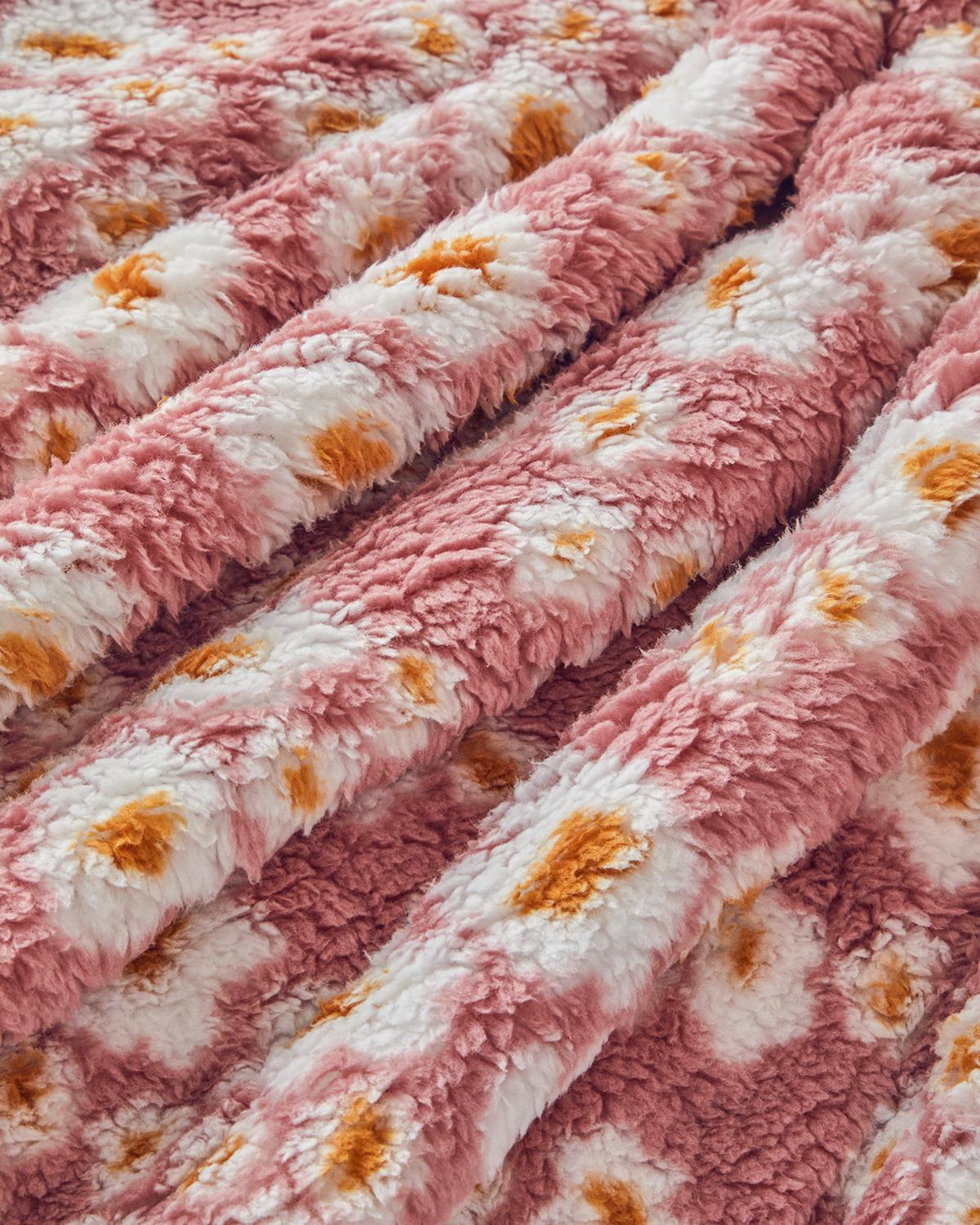 Bloomy Wish Sherpa İmprimat Pătură 120x170 cm Roz