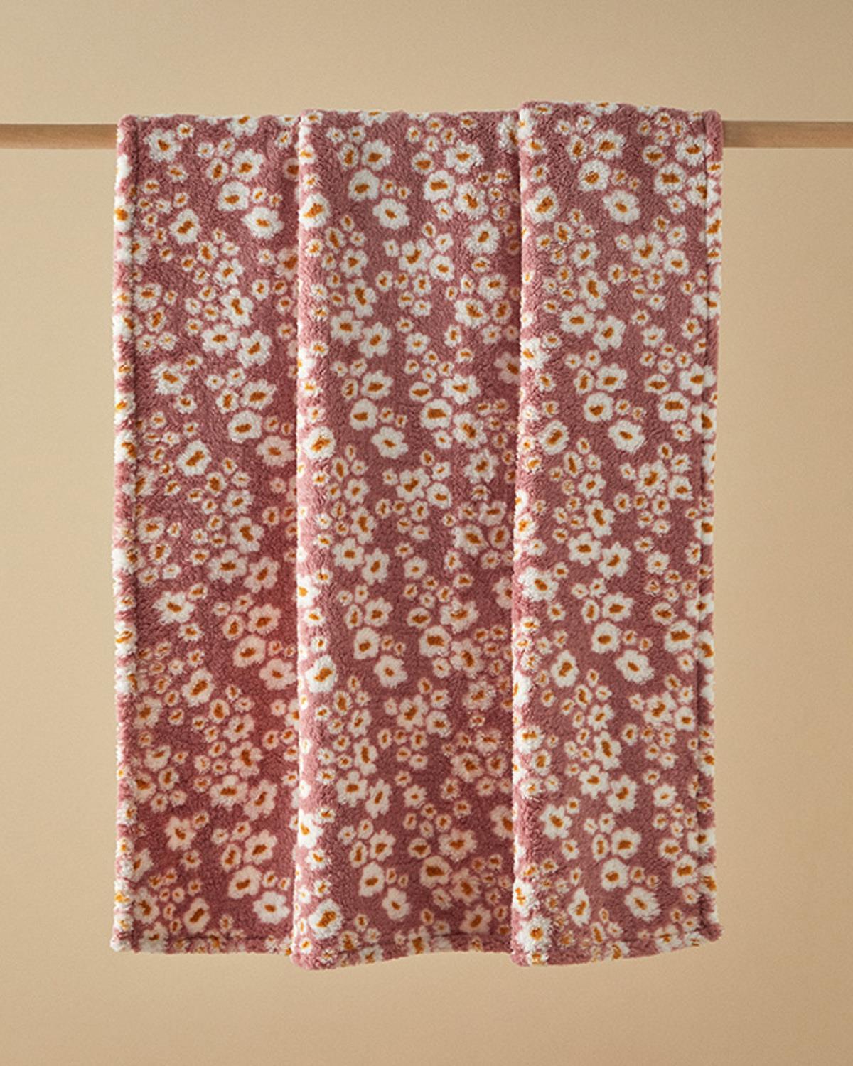 Bloomy Wish Sherpa İmprimat Pătură 120x170 cm Roz