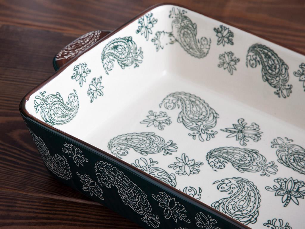 Boheme Porcelain Rectangular Oven Cover 27,5 cm Koyu Yeşil
