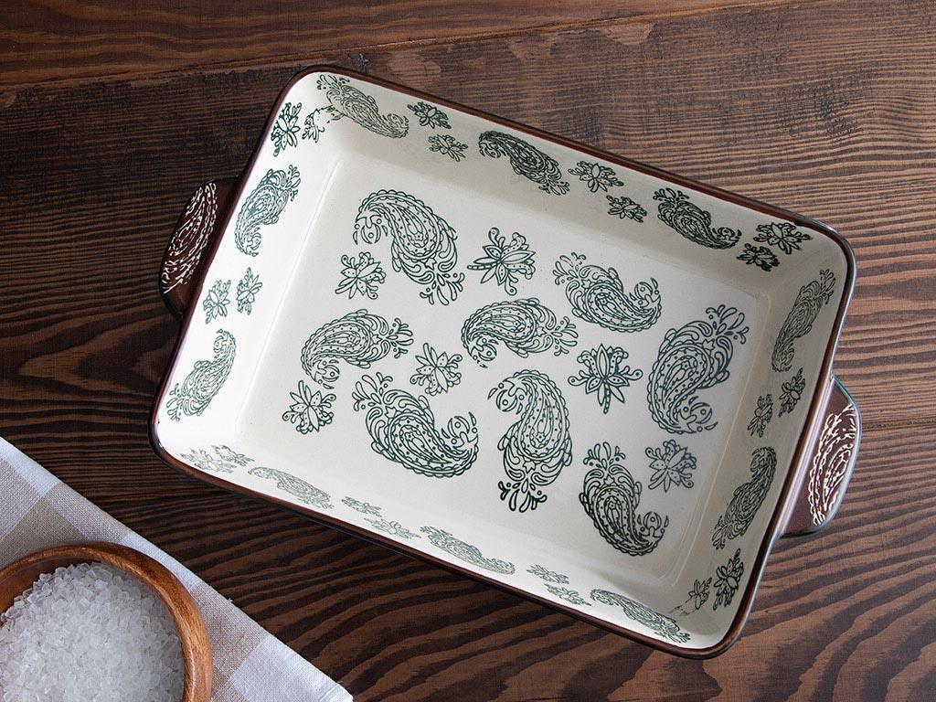 Boheme Porcelain Rectangular Oven Cover 27,5 cm Koyu Yeşil
