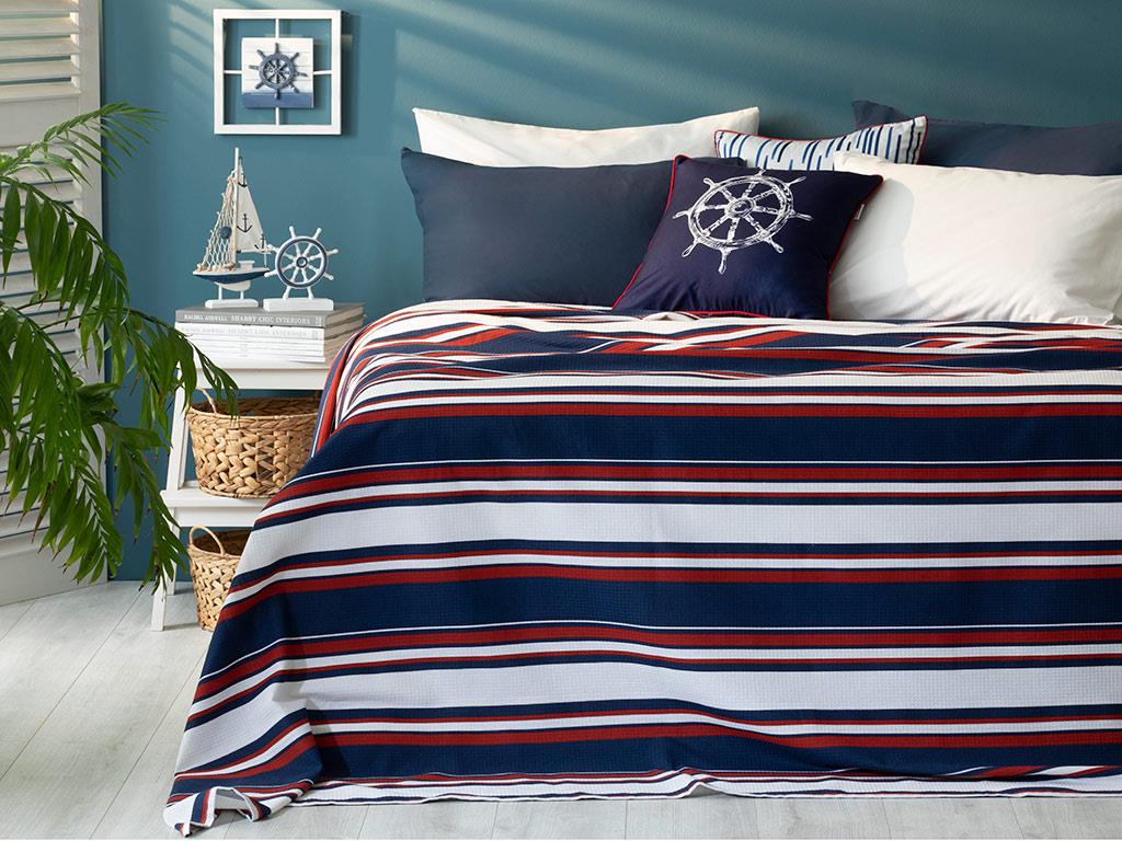 Boho Stripe  Cu imprimeu Pentru o persoana  CUVERTURĂ 150x220 cm Albastru inchis