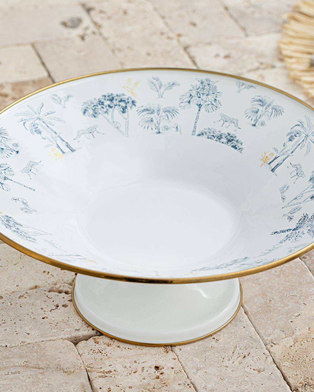 Bol pentru fructe, Toile Botanical, email, 32 cm, alb - bleu
