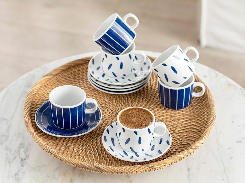 Muffin Porcelain 12 Parça 6 Kişilik Coffee Cup Set 80 ml Blue