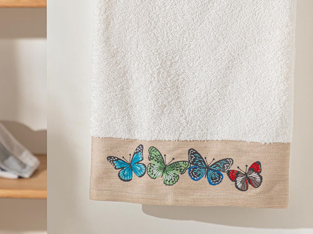 Butterfly Effect Embroidered Face Towel 50x80 cm Beige