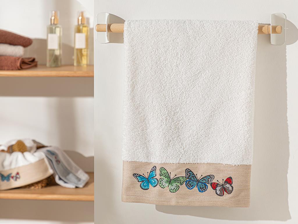 Butterfly Effect Embroidered Face Towel 50x80 cm Beige
