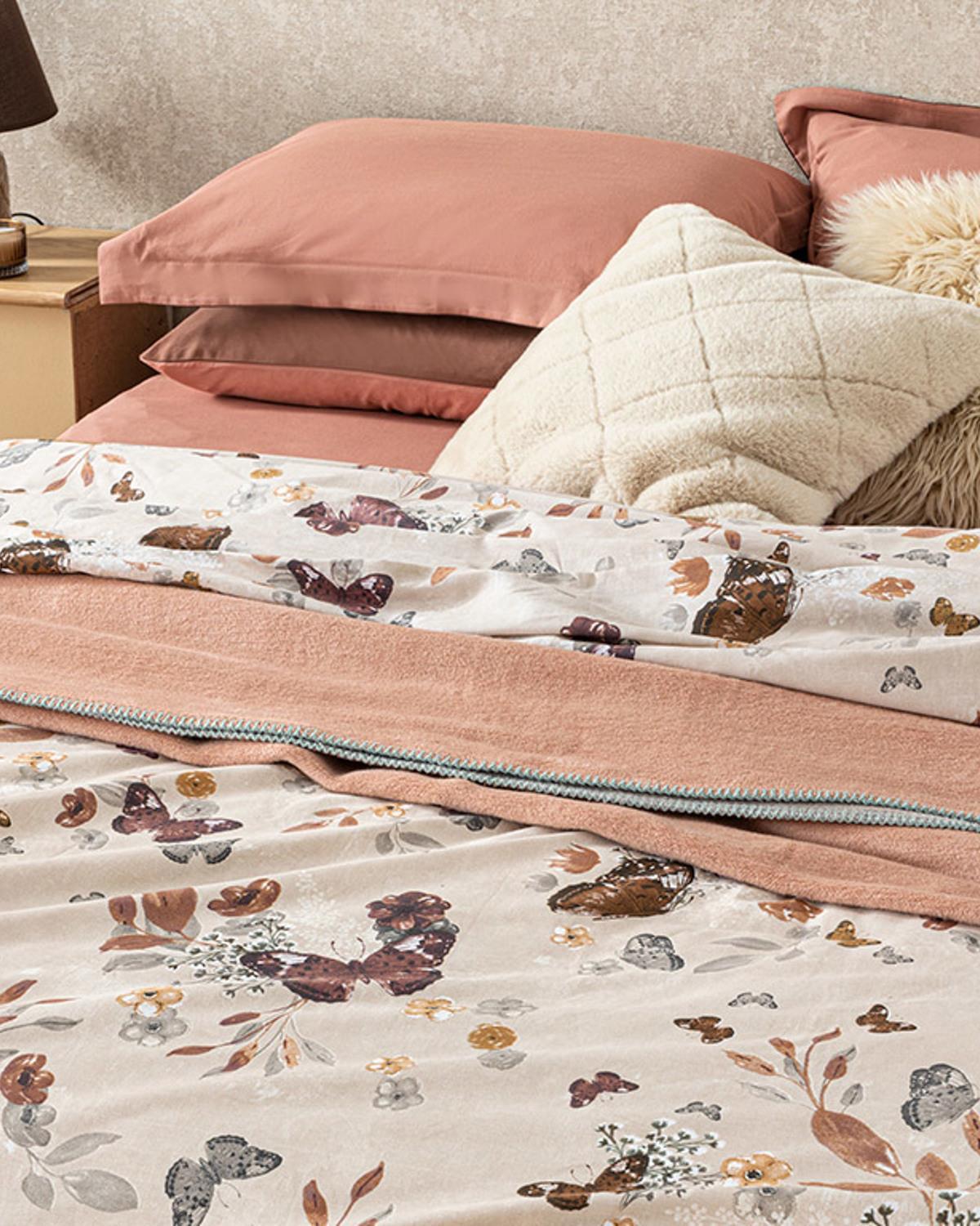 Butterfly Valley Cu Bumbac Double Lenjerie De Pat 200x210 cm Bej