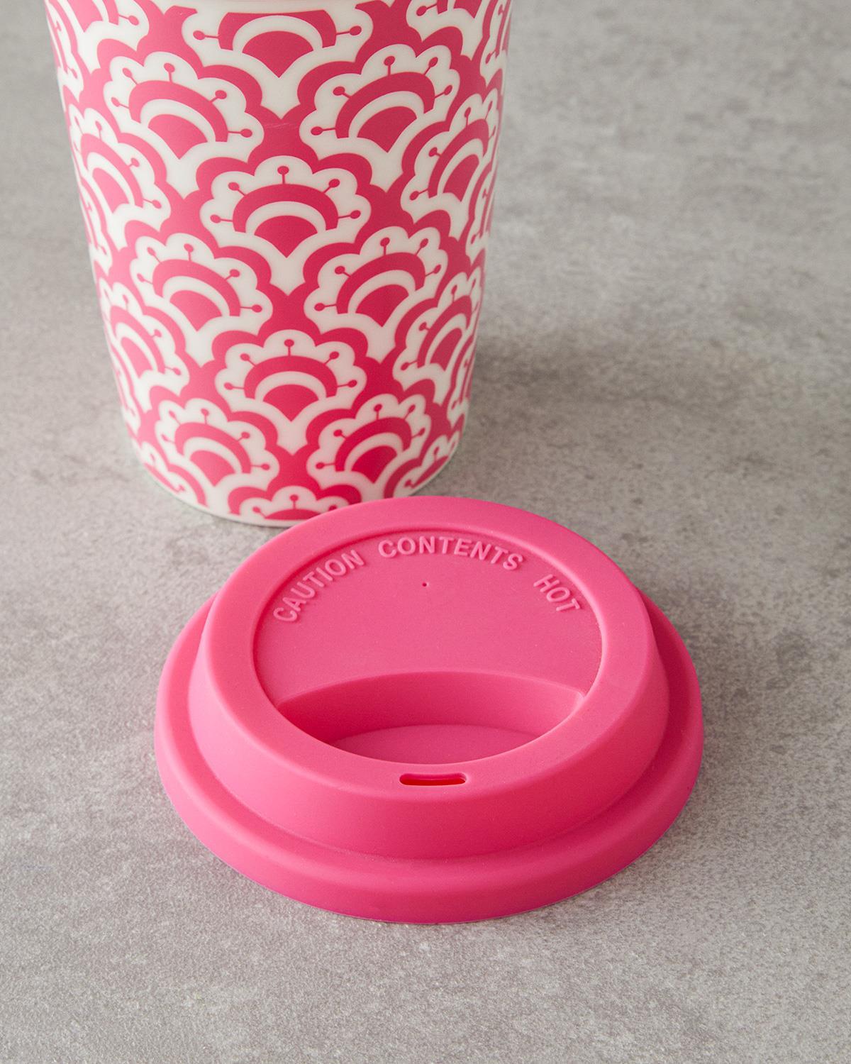 Cana cu capac din silicon, Sunrose, ceramica, 400 ml, roz