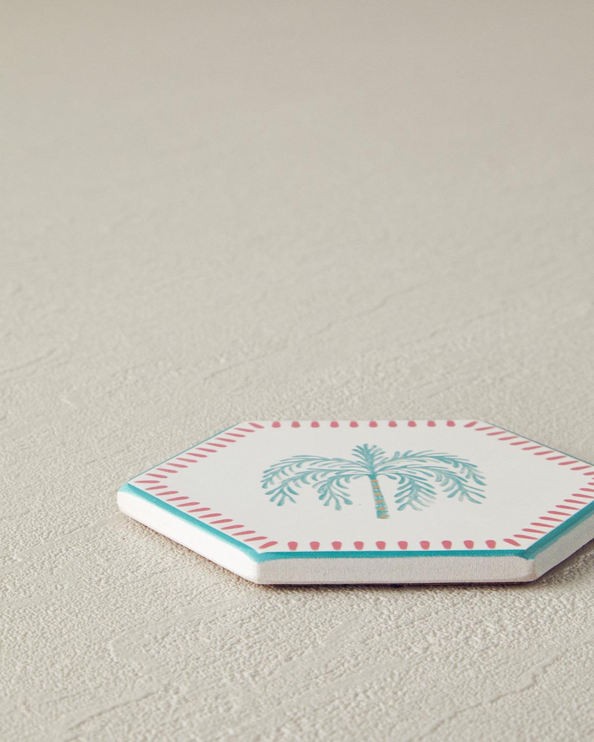 Carnival Tree Ceramică Coaster Pahare 10.8 cm Verde - Roz