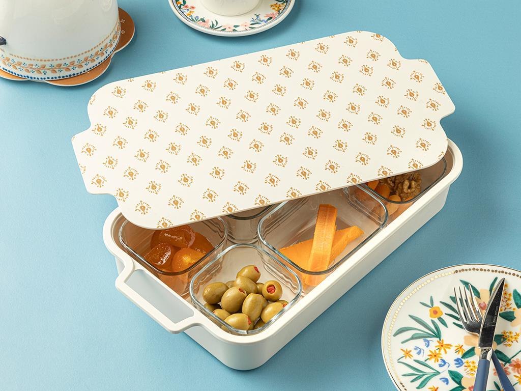 Cartello Container Pentru Micul Dejun Cu Capac, Melamină, 40*20 Cm, Pudra-Ecru