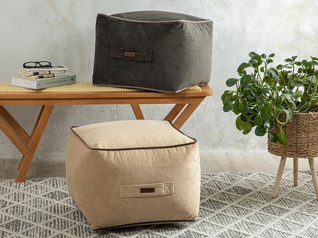 Velvet Pouf 45x45 cm Beige