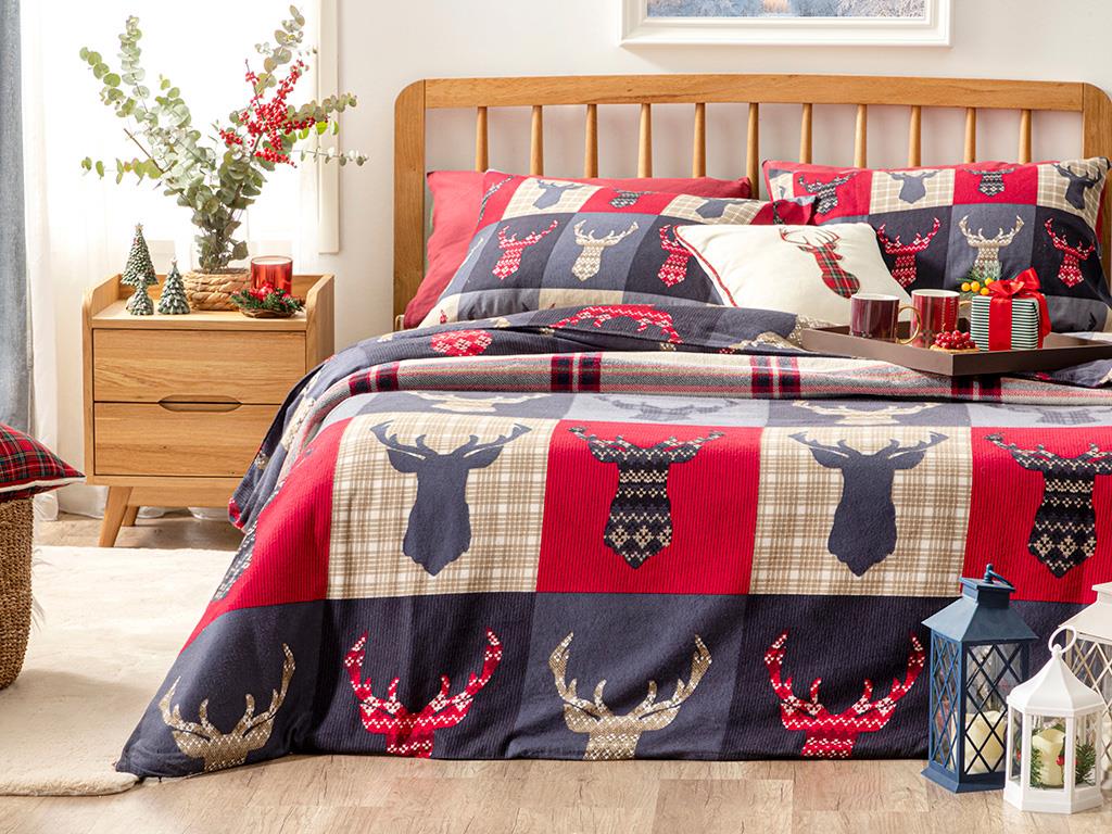 Cerbi neplăcuți  Flanelă  King Size  SET LENJERIE DE PAT 240x220 cm Albastru Închis