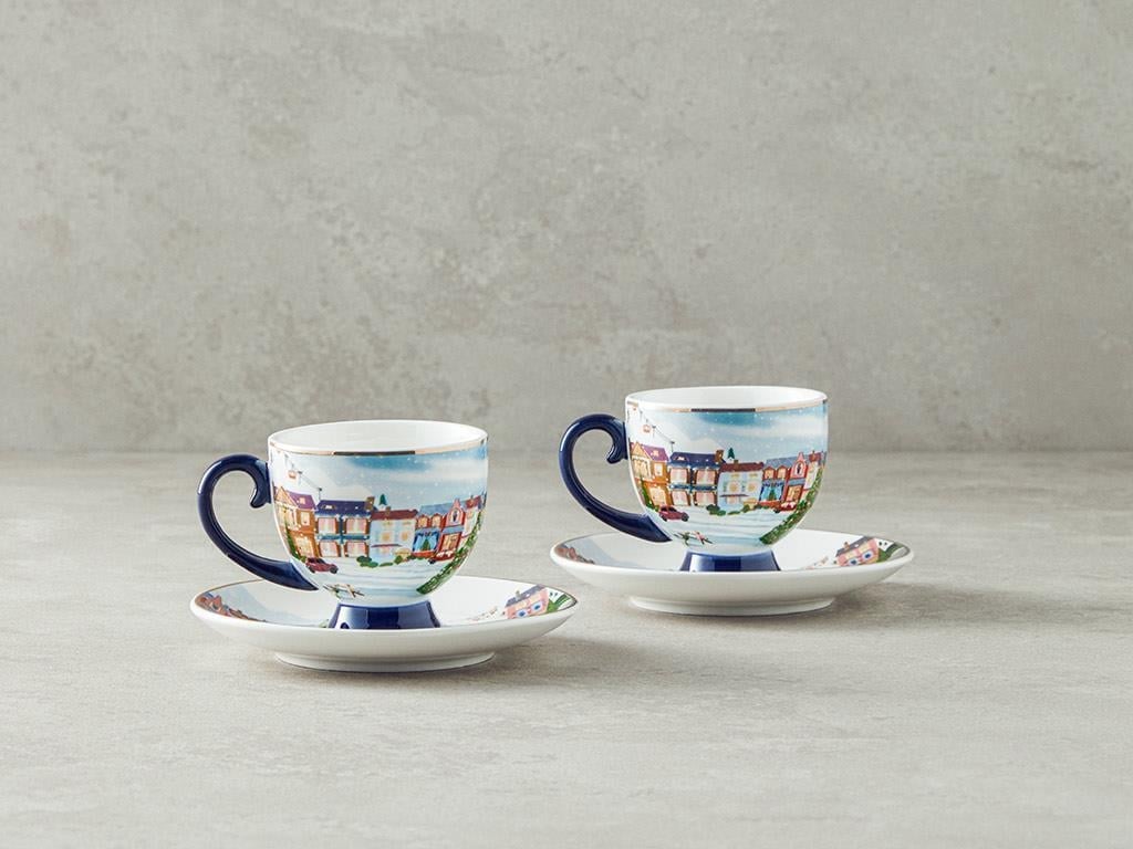 Cheerful Place Porțelan New Bone China 4 Piese 2 Persoane Set De Cești De Cafea 100 ml Colorat