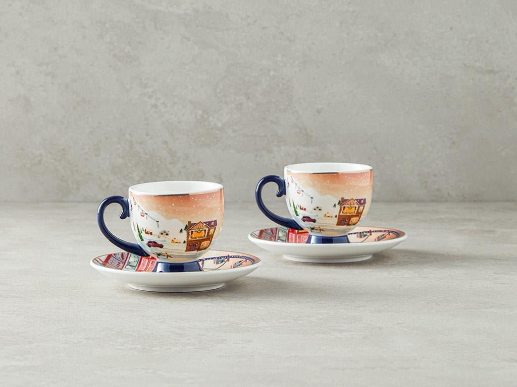 Cheerful Sunset Porțelan New Bone China 4 Piese 2 Persoane Set De Cești De Cafea 100 ml Colorat
