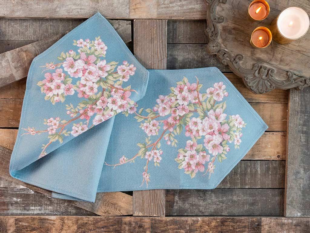 Bird Cherry Gobelin Runner Blue
