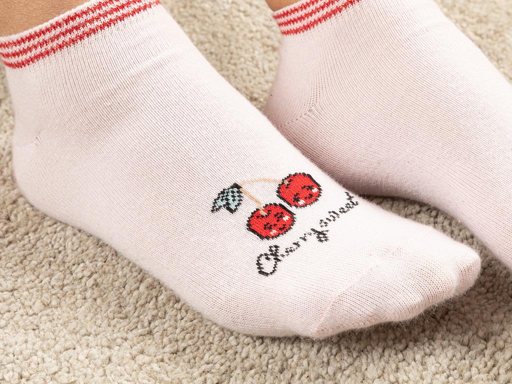 Sweet Cherry Cotton 2-set Women Ankle Socks Standart Red-Pink