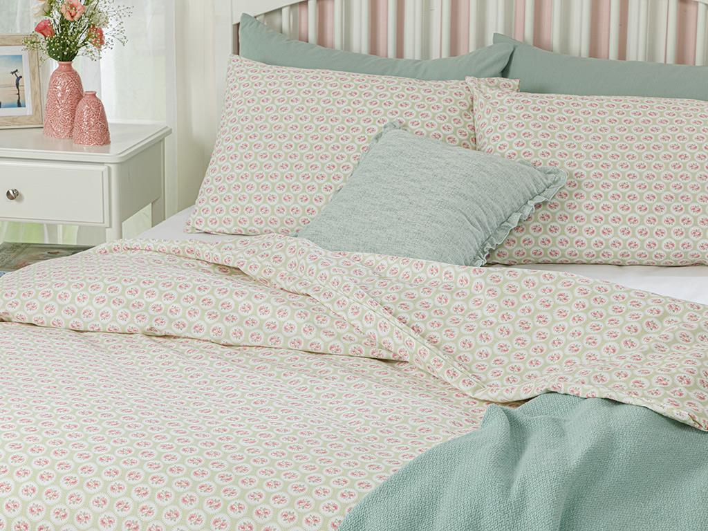 Cireșă Mică Cottony Persoană Dublă Set Lenjerıe De Pat 200X220 Cm Verde Deschis