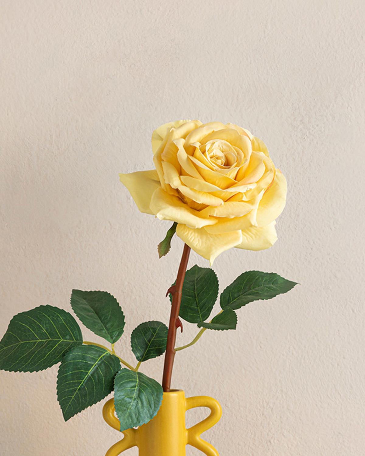 Classy Rose Plastic Artificial Flower - One Pc 64 cm Yellow