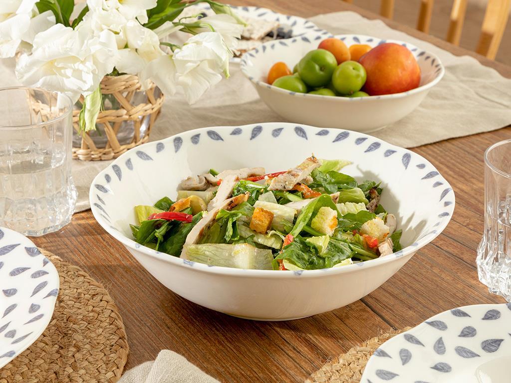 Clover Leaf Porcelain Salad Bowl 25 cm White-Blue
