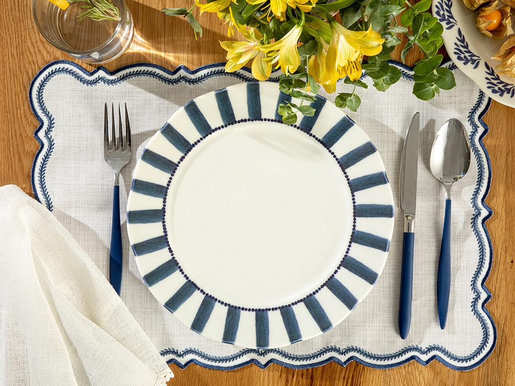 Clover Stripe Porcelain Service Plate 27 cm White-Blue