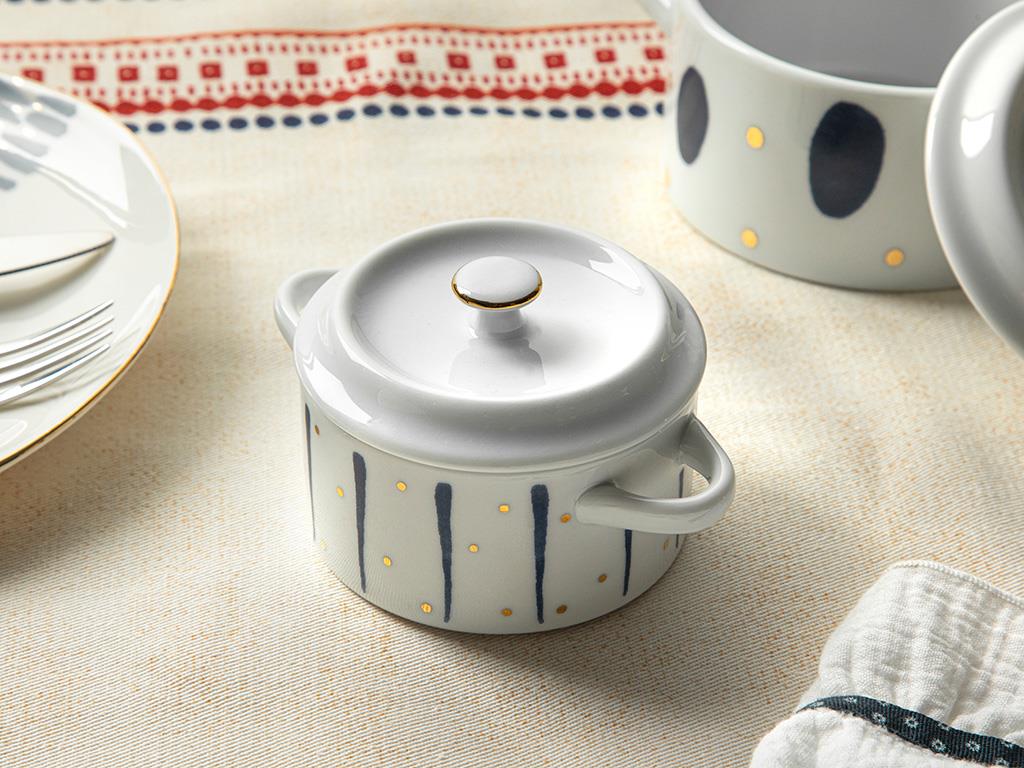 Coastal Lines Porcelain Mini Cookware 12 cm Blue-White