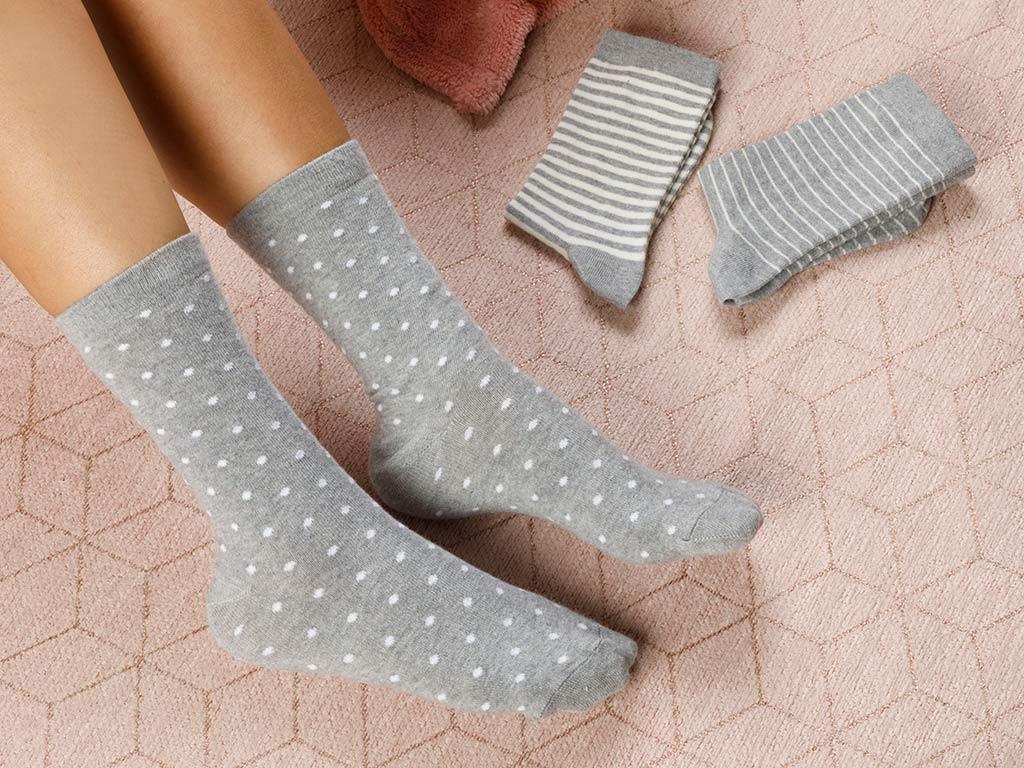 Colourful Cotton 3-set Women Socks Standart White-Gray