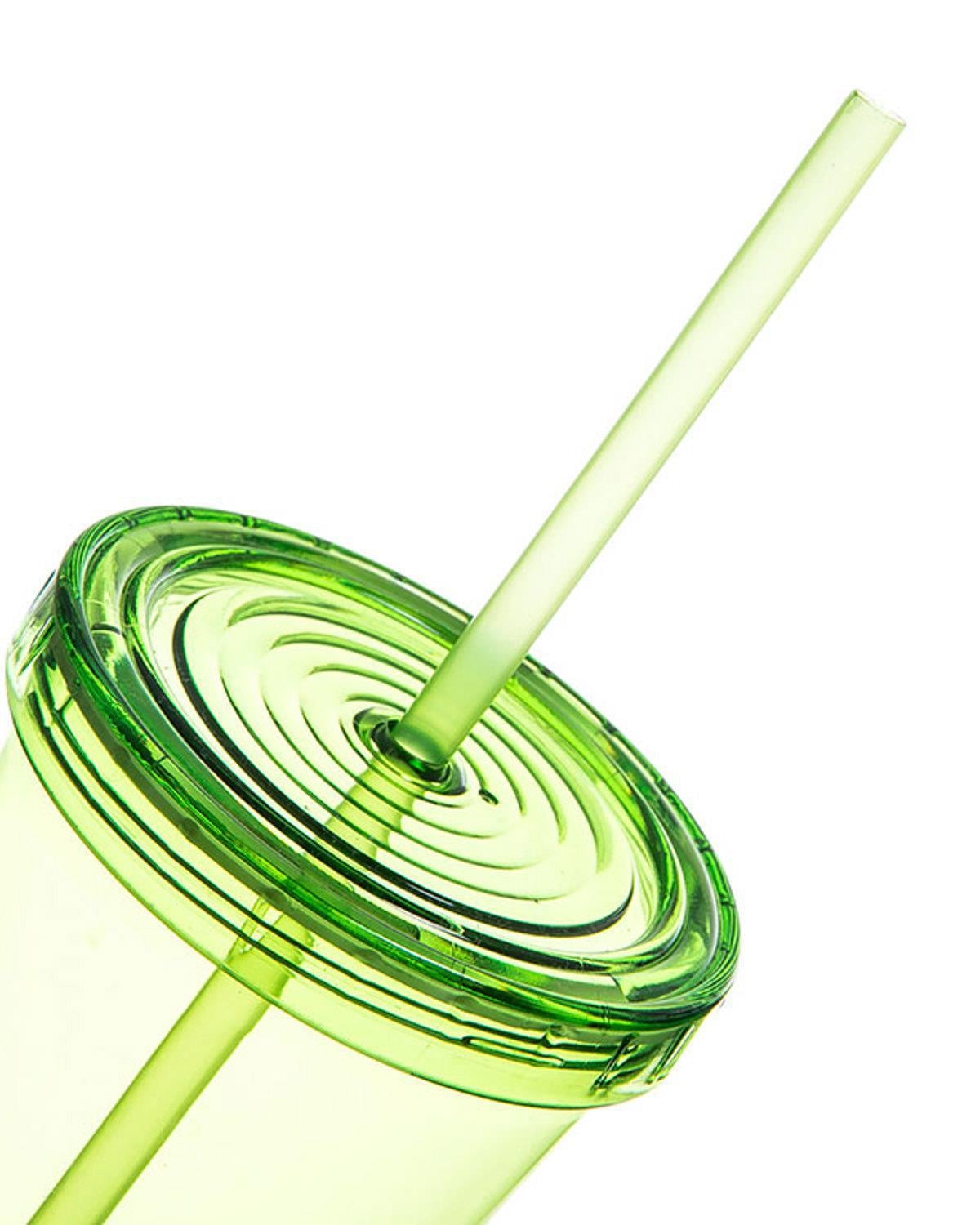 Colourful Plastic Single Glass with Straw 660 ml Green
