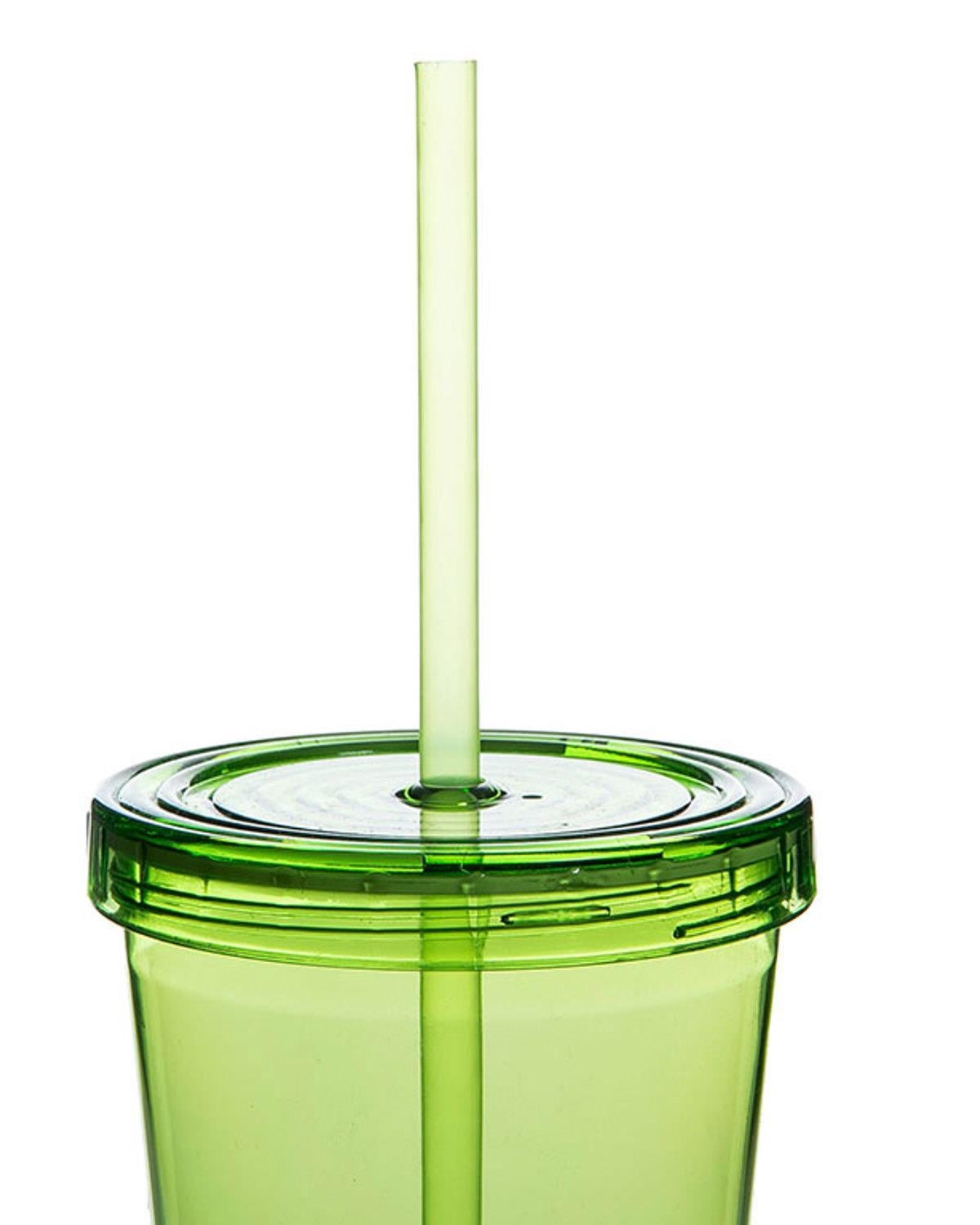 Colourful Plastic Single Glass with Straw 660 ml Green