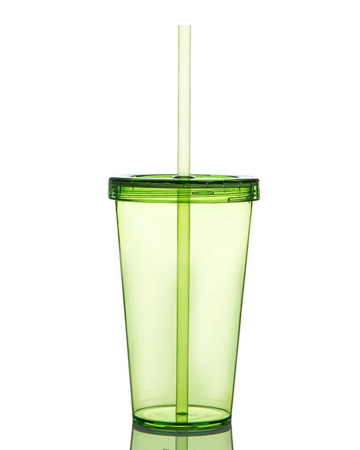 Colourful Plastic Single Glass with Straw 660 ml Green