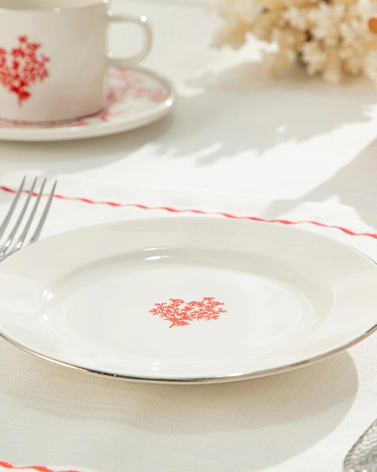 Coral Bone Porcelain Dessert Plate 17 cm White - Red