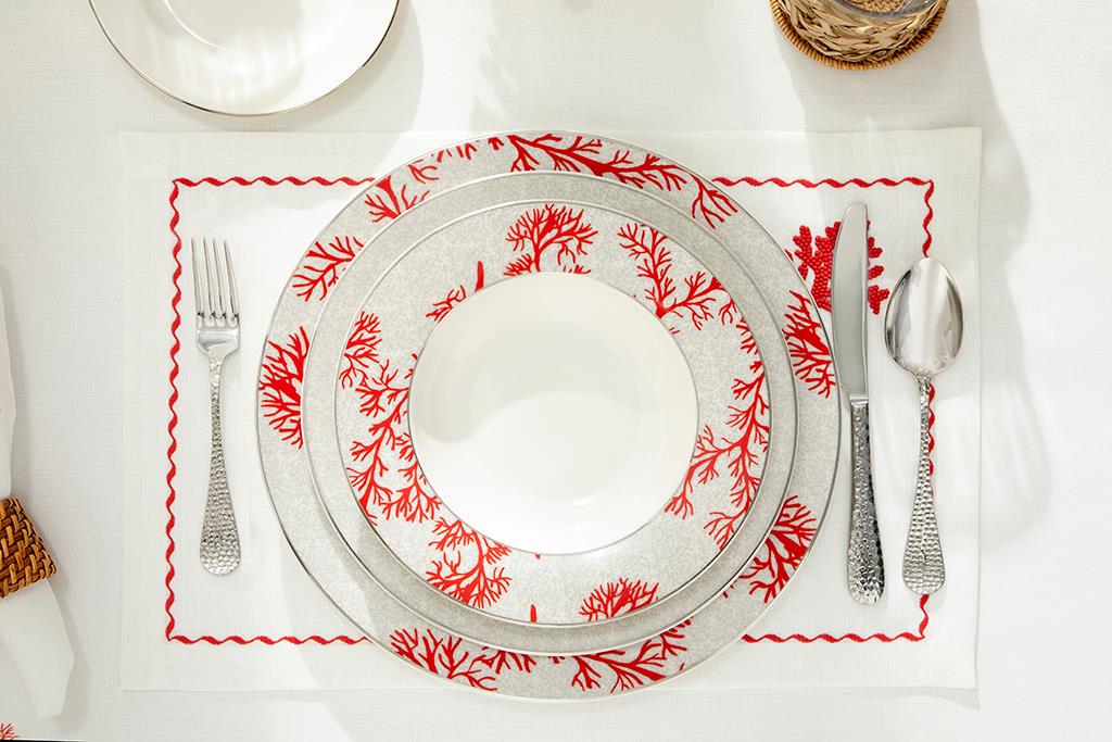 Coral Reef bone porcelain Dinner Plate 23 cm Gray-Red