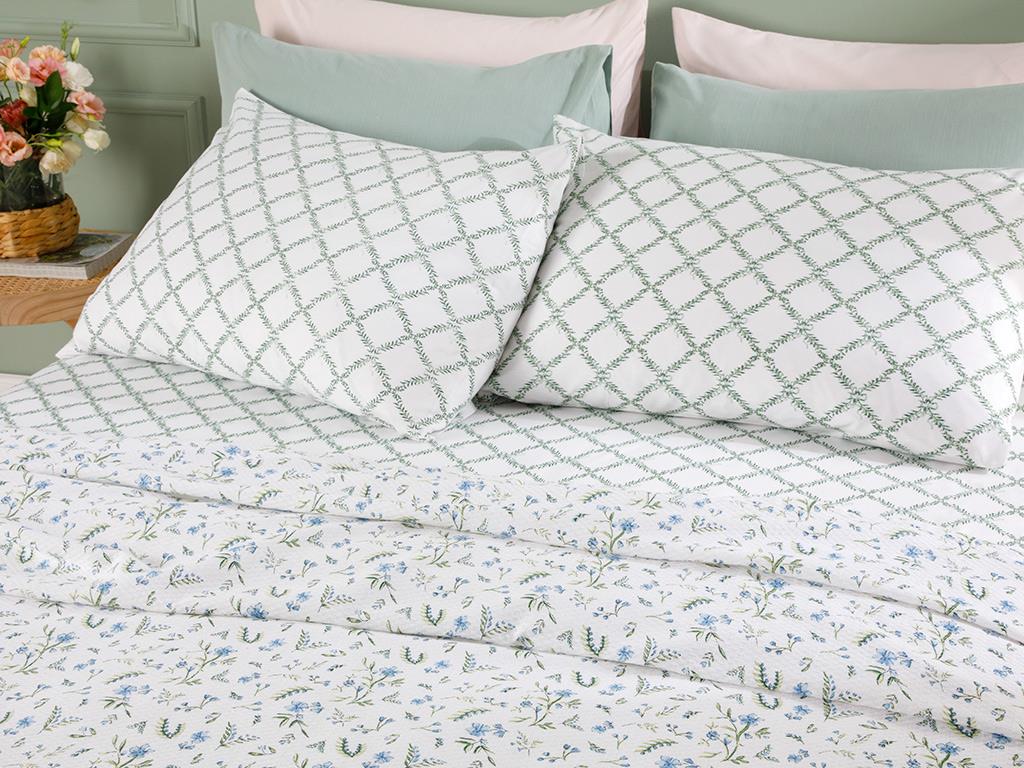 Country Flowers  Cu imprimeu  King Size  SET CUVERTURĂ 220x240 cm Albastru.