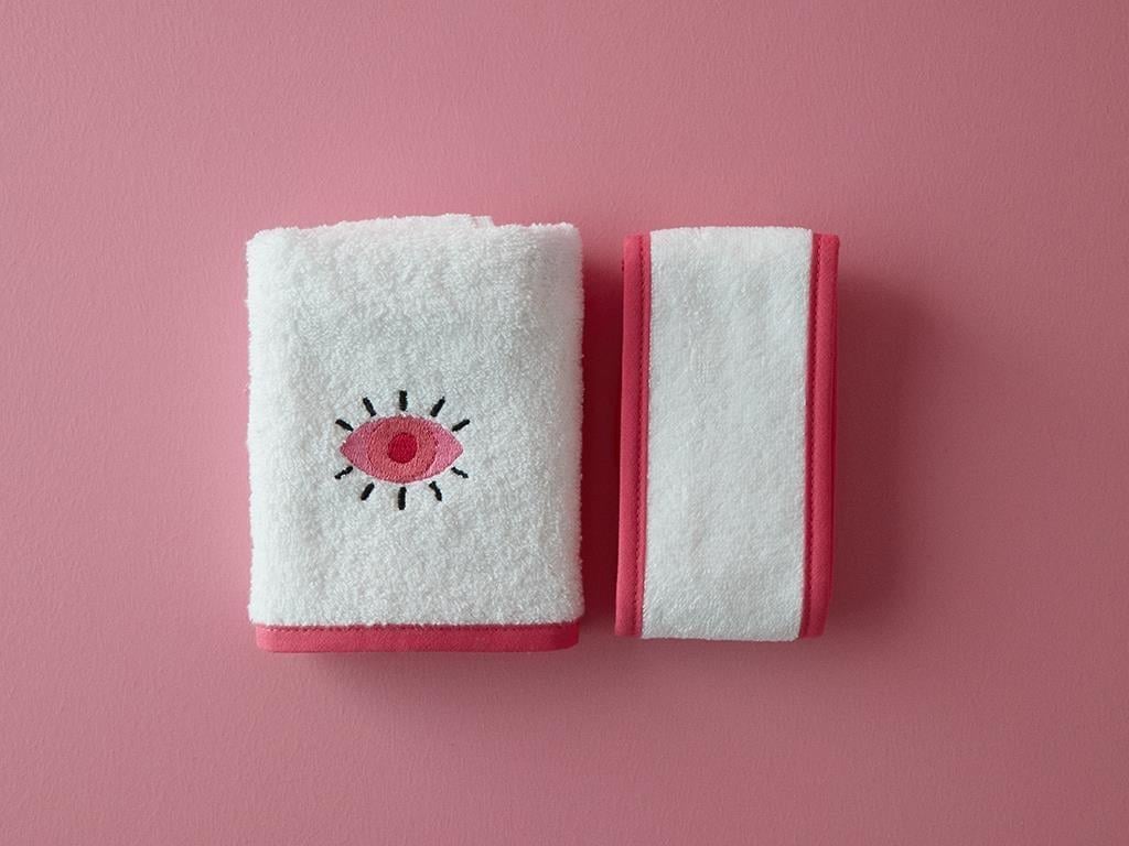 Cu Bumbac Brodat Set De Prosoape 30x45 cm Ecru - Roz