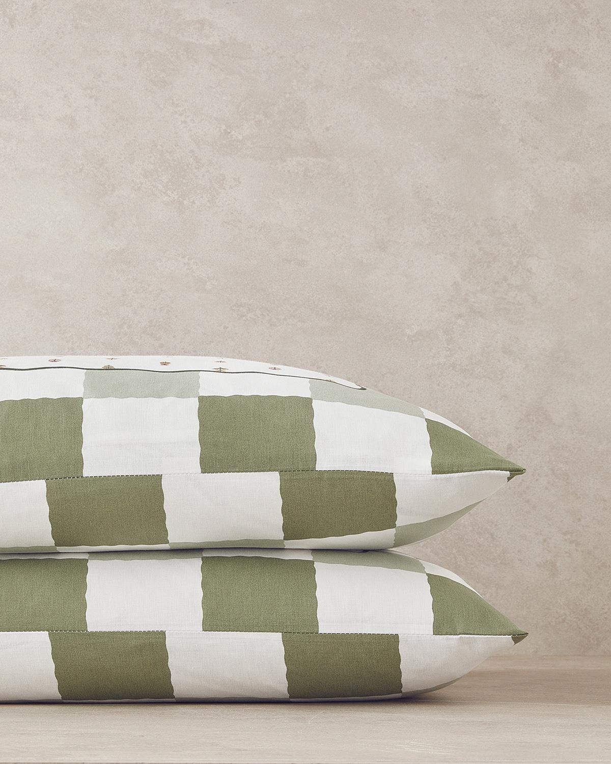 Cu Bumbac Cu 2 Piese Față De Pernă 50x70 cm Verde