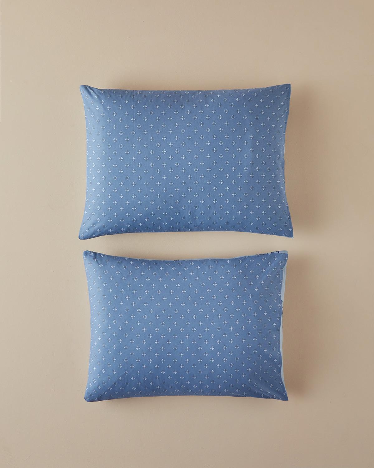 Cu Bumbac Cu 2 Piese Față De Pernă 50x70 cm Albastru