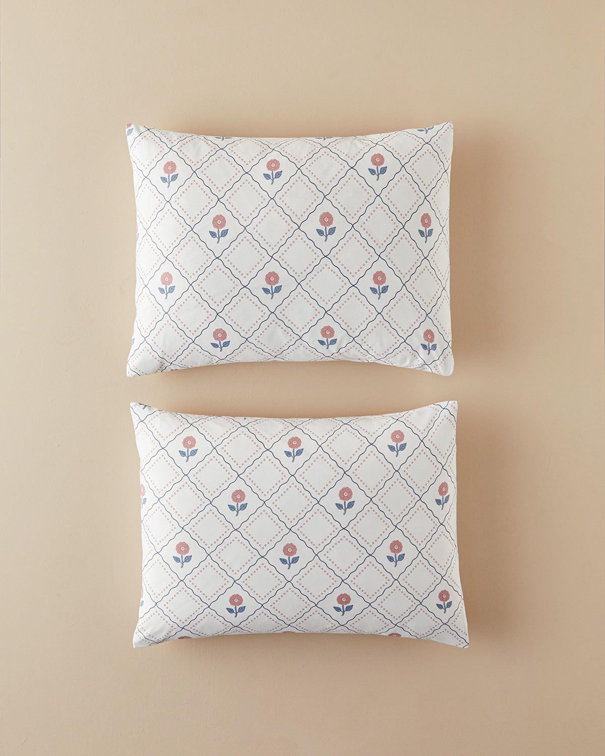 Cu Bumbac Cu 2 Piese Față De Pernă 50x70 cm Albastru - Roz