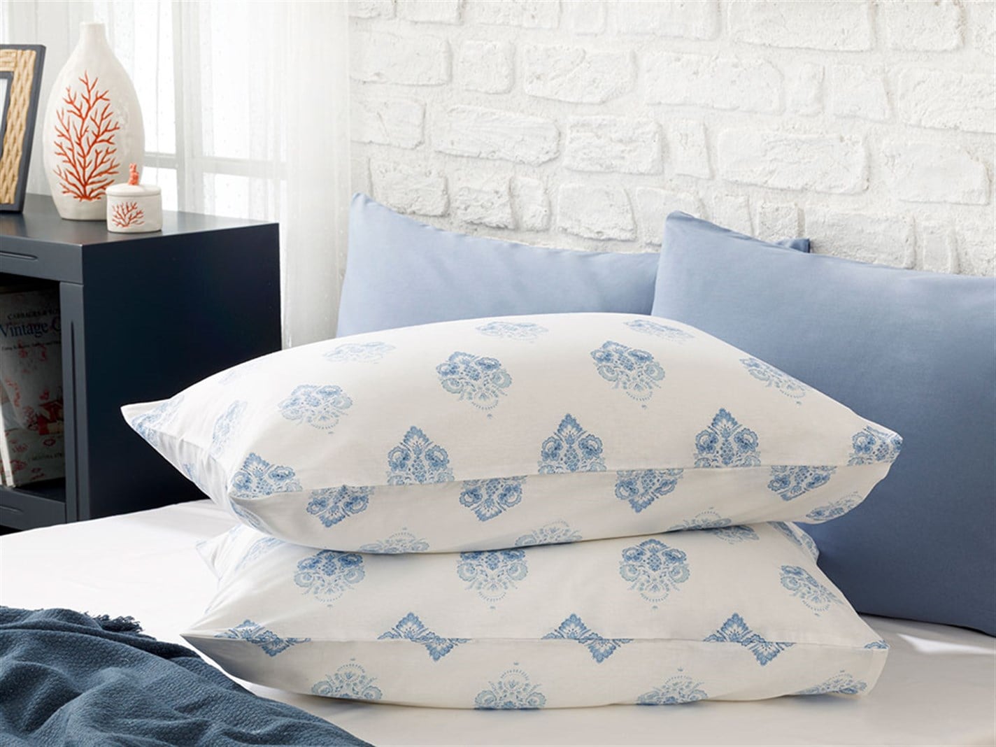 Damasc Chic 57 Tel / 144 Numărul de fir 2 set 50x70 cm Albastru