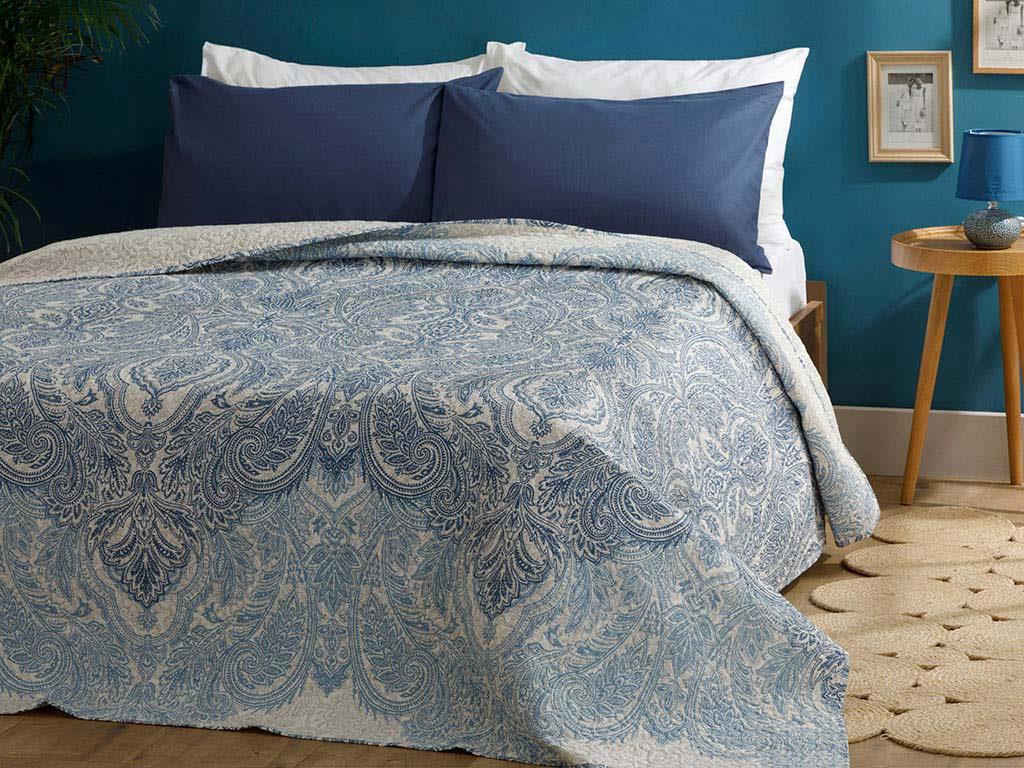 Damask urban Poliester King Size Cuvertură Multifuncțională 240*220 Cm Albastru